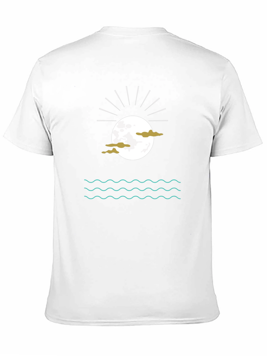 Black Graphic Tee with Moon Clouds and Water