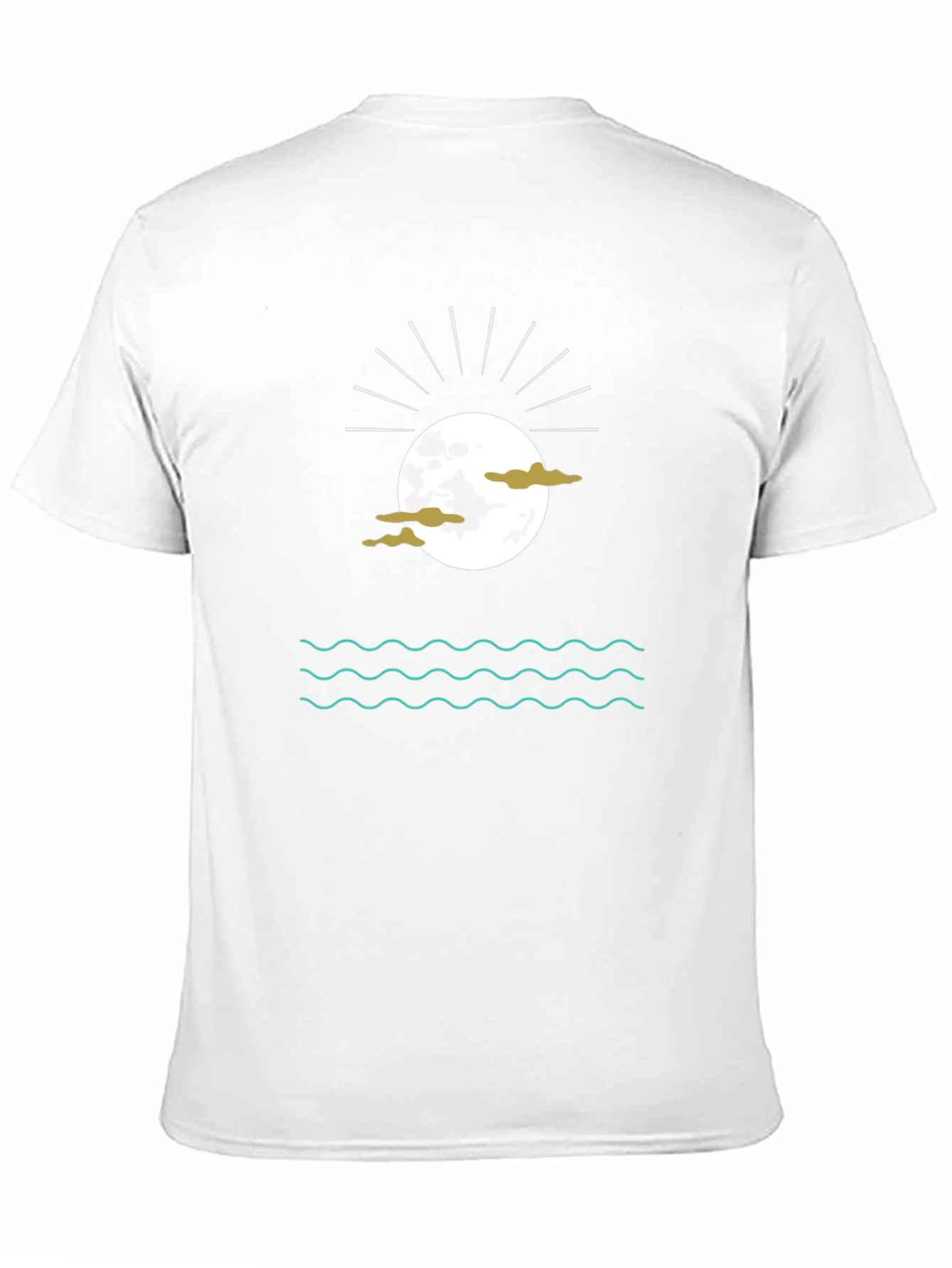Black Graphic Tee with Moon Clouds and Water