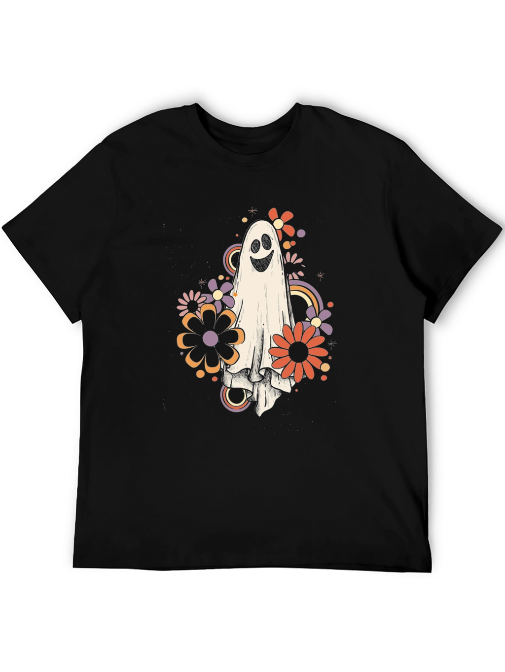 Retro Ghost Floral Graphic Tee - Halloween Vibes