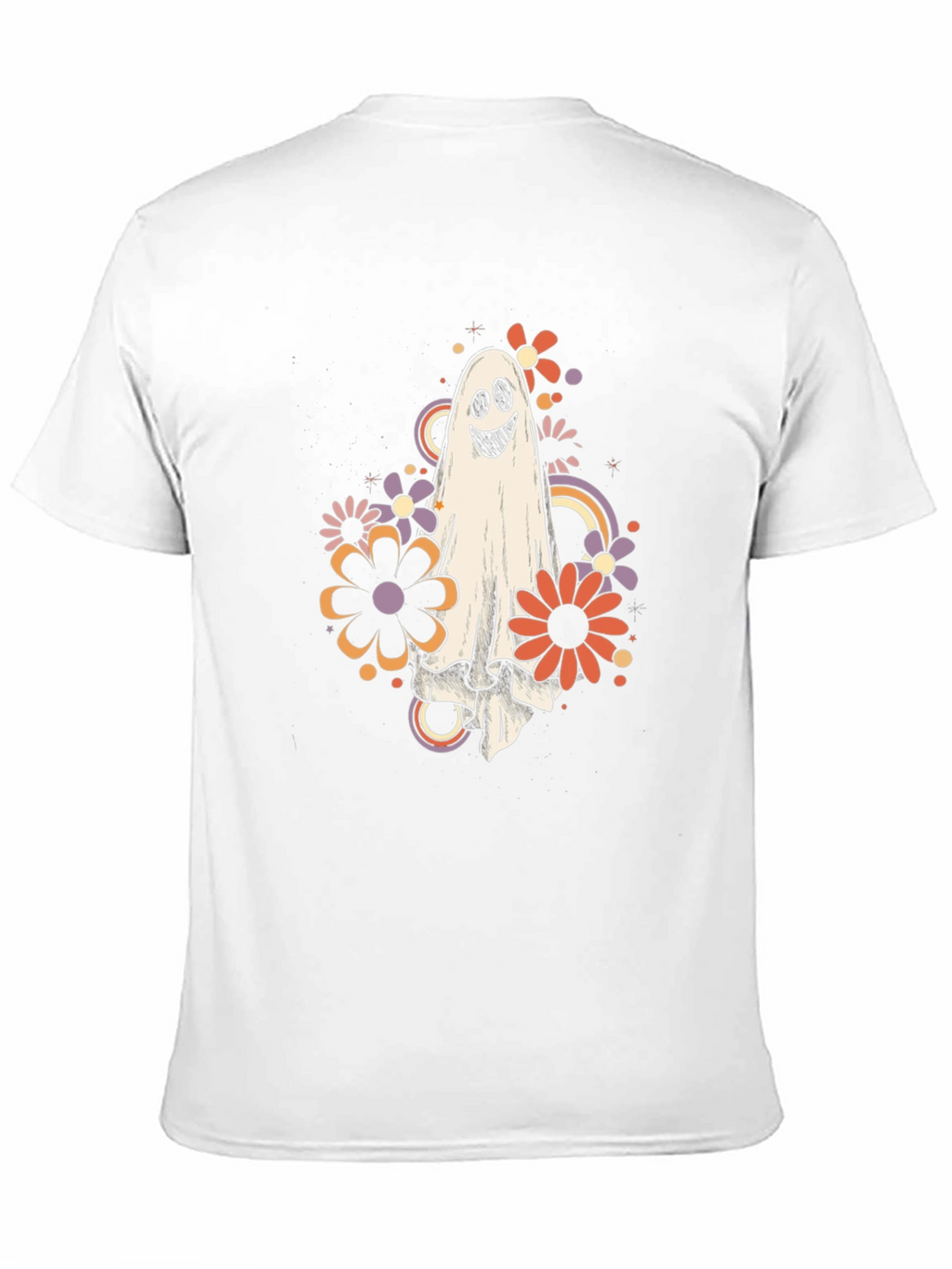 Retro Ghost Floral Graphic Tee - Halloween Vibes