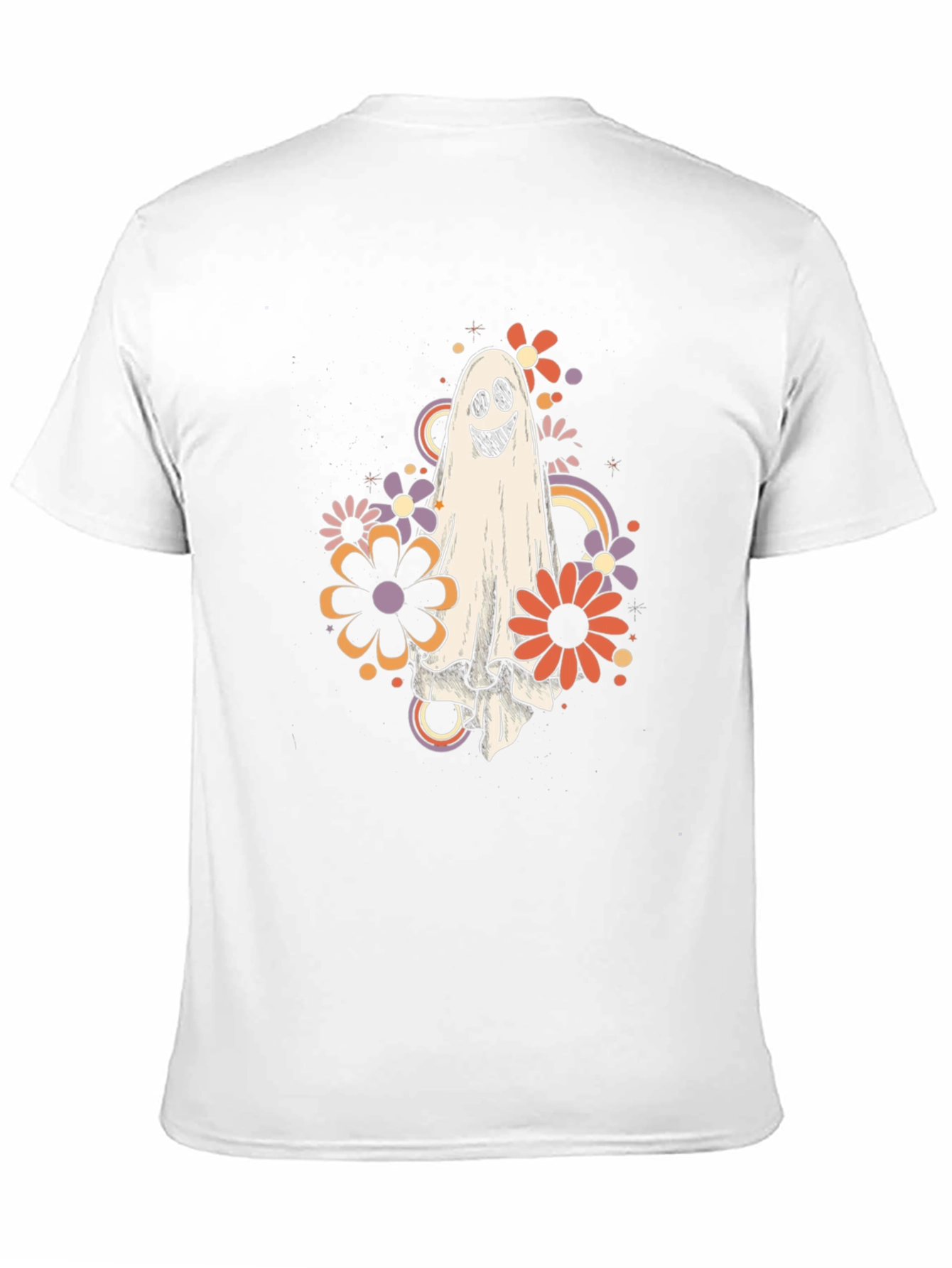 Retro Ghost Floral Graphic Tee - Halloween Vibes
