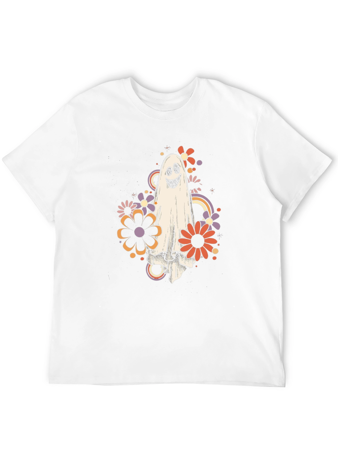 Retro Ghost Floral Graphic Tee - Halloween Vibes