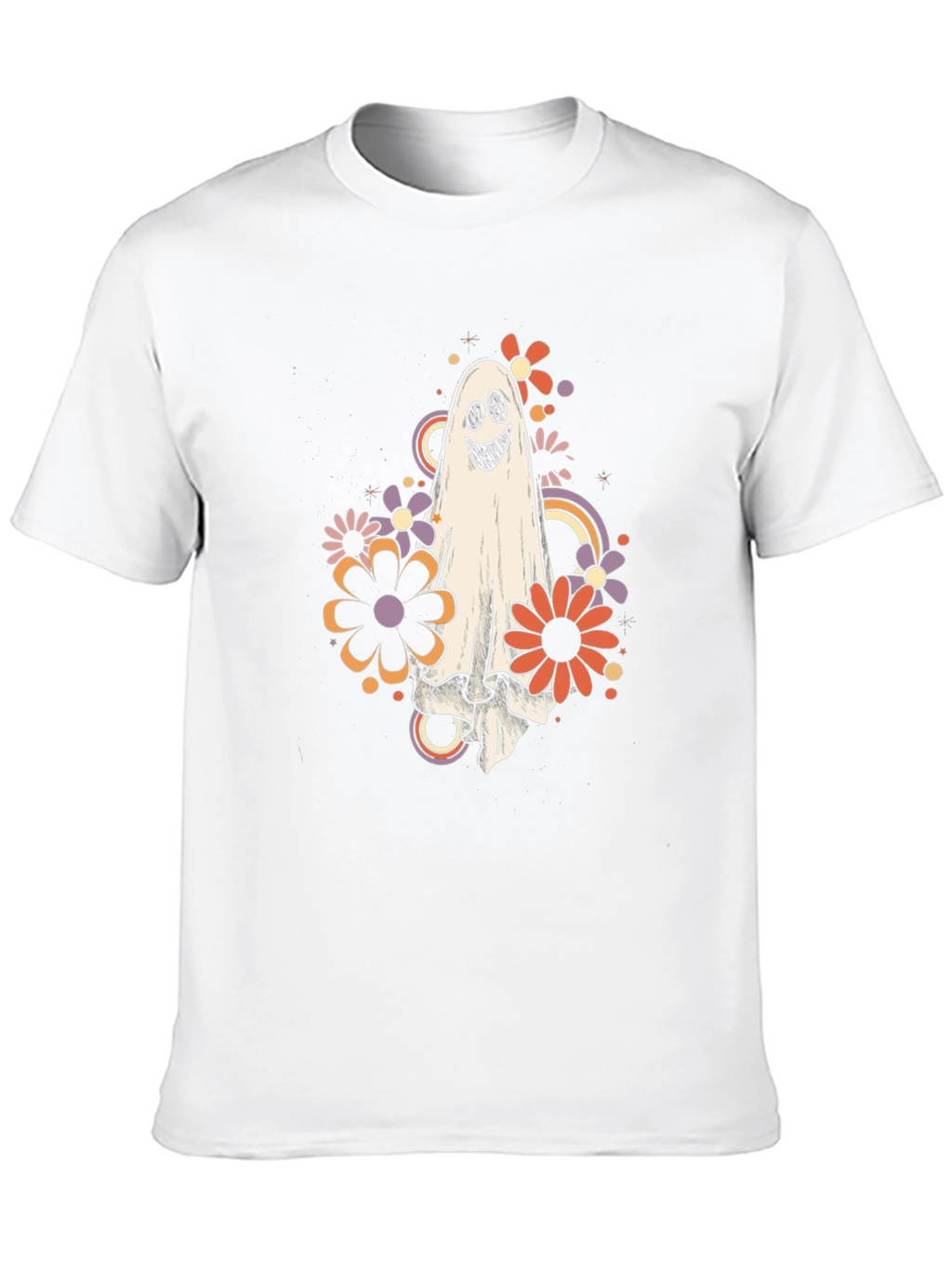 Retro Ghost Floral Graphic Tee - Halloween Vibes