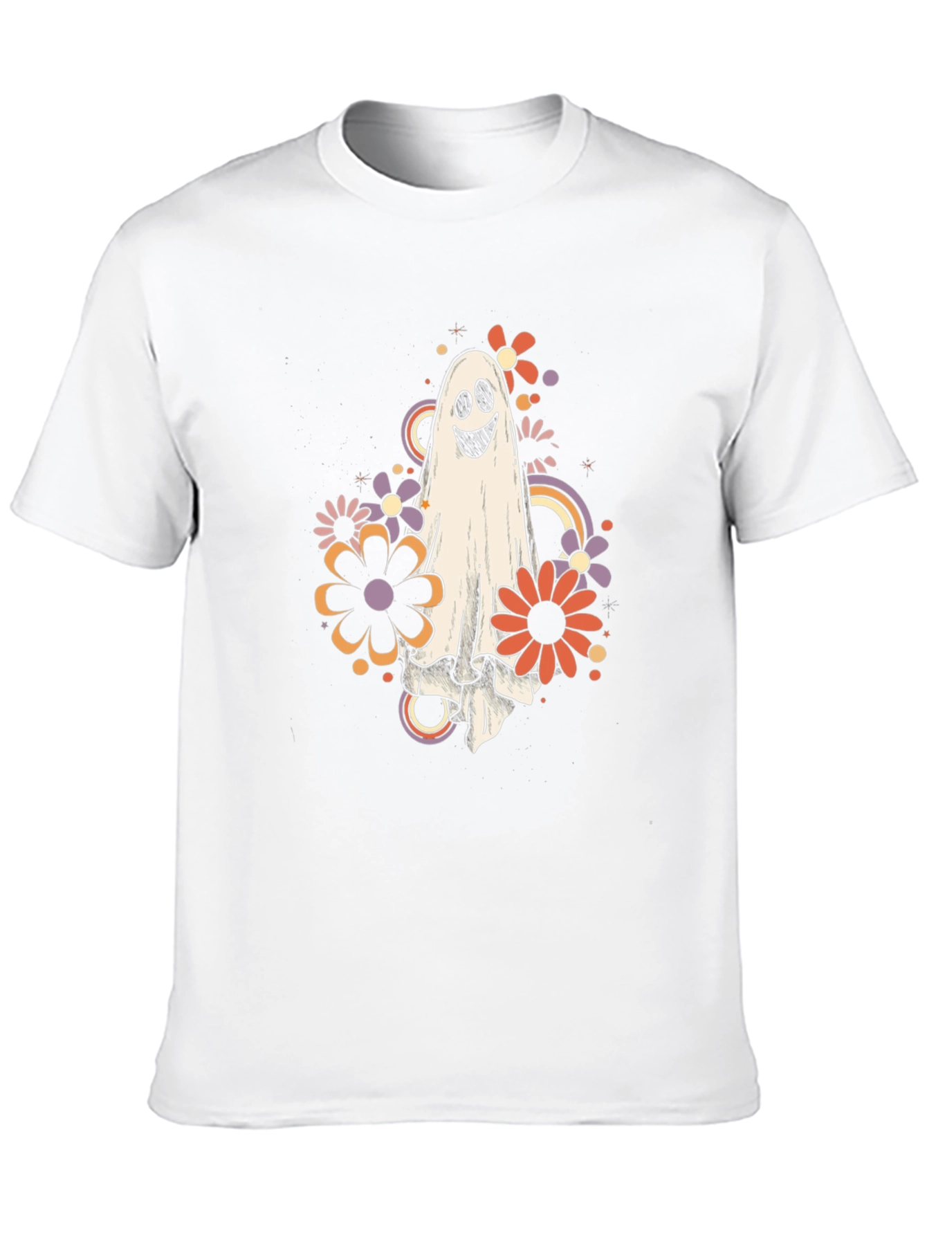 Retro Ghost Floral Graphic Tee - Halloween Vibes