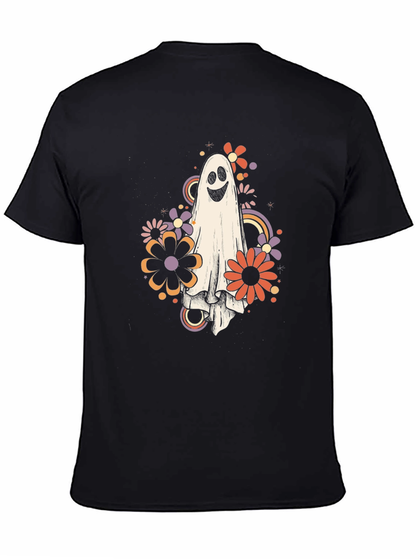 Retro Ghost Floral Graphic Tee - Halloween Vibes