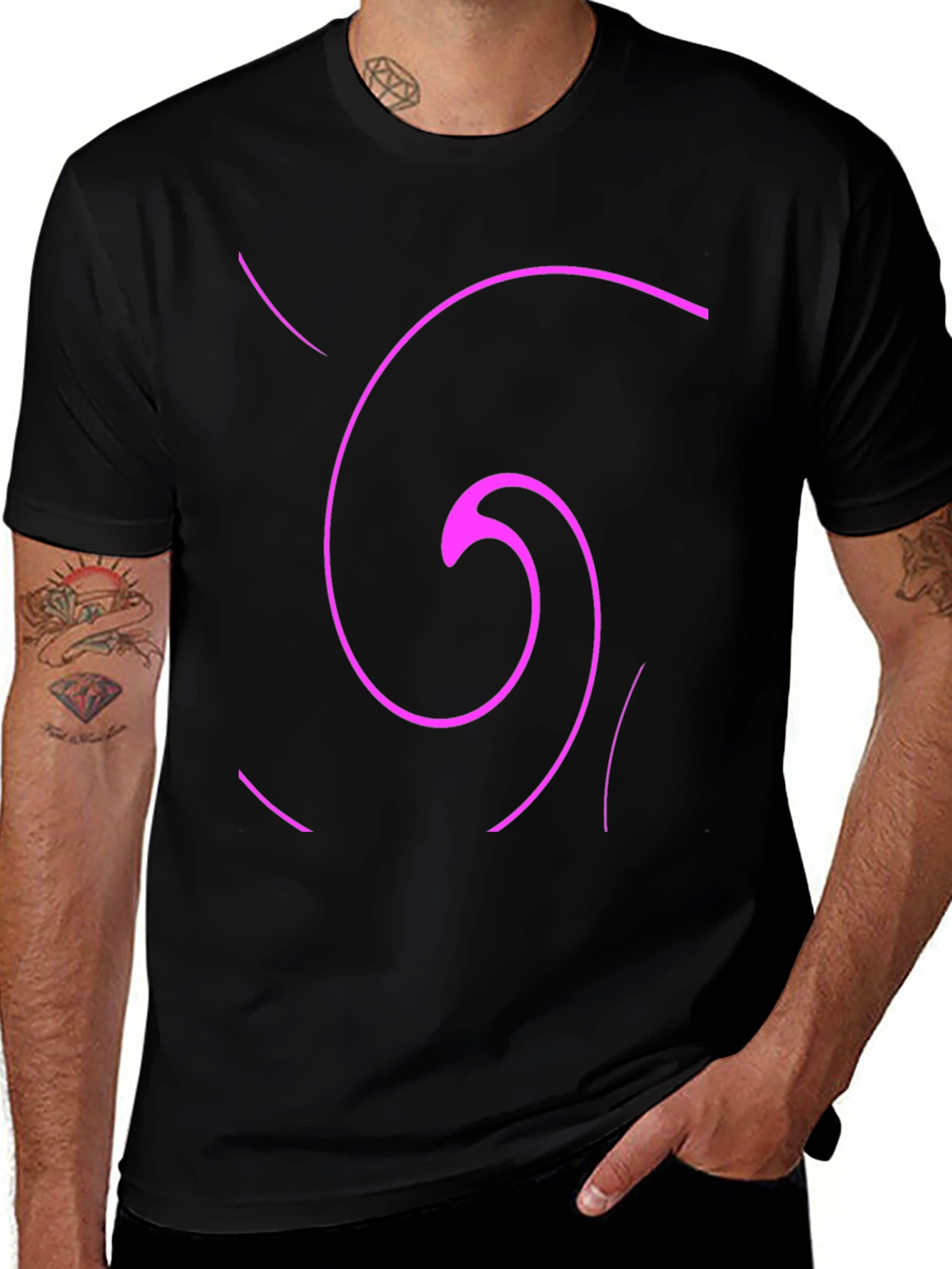 Abstract Swirl Graphic Tee - Casual Black T-Shirt