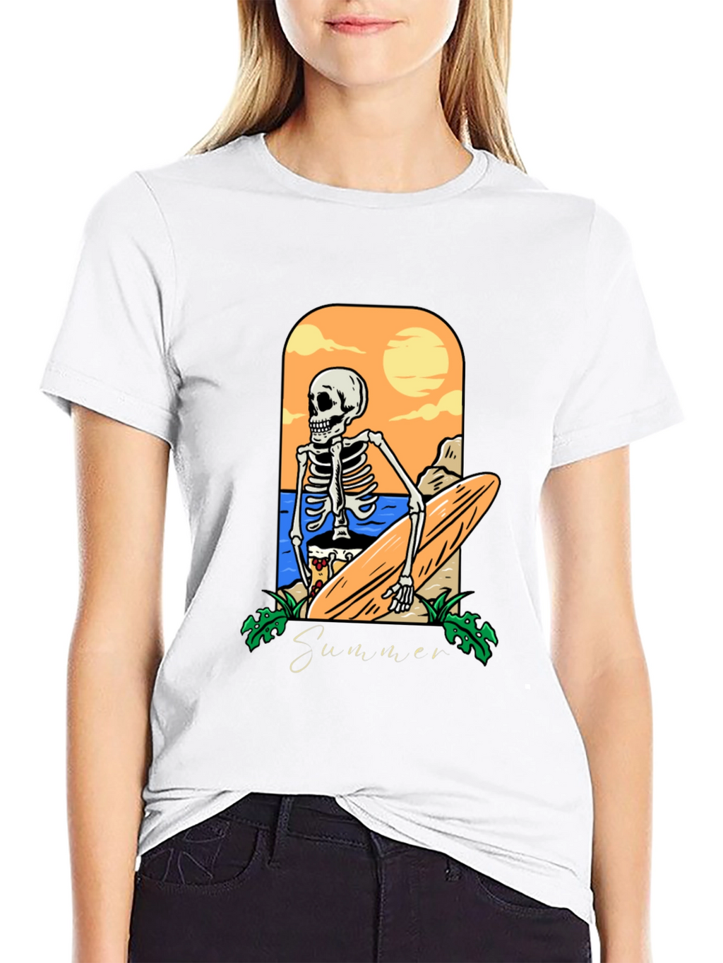 Summer Skeleton Surfboard Graphic Tee