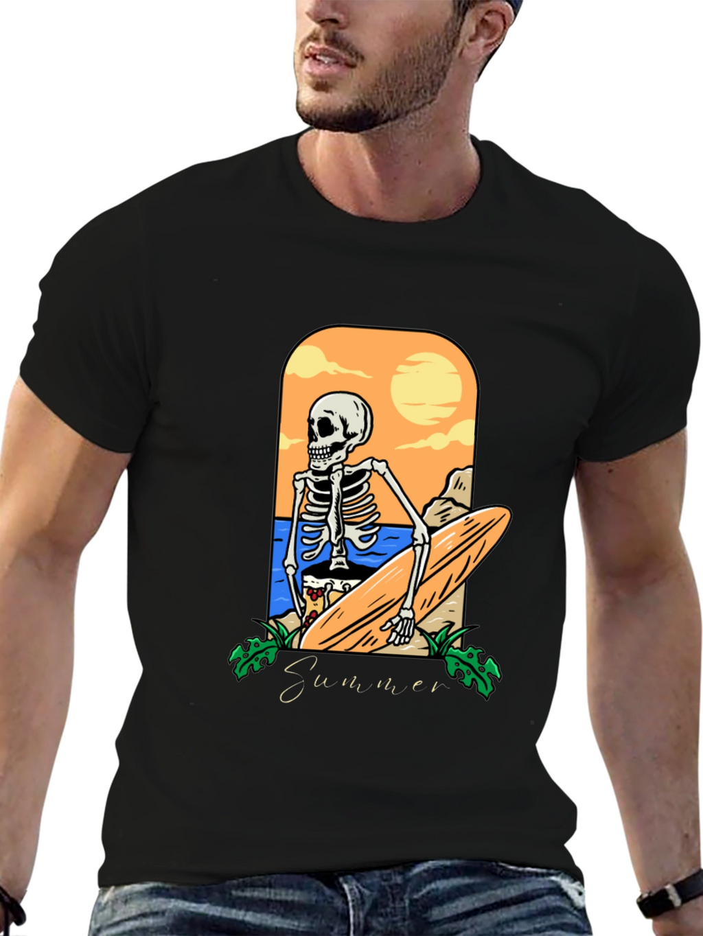 Summer Skeleton Surfboard Graphic Tee