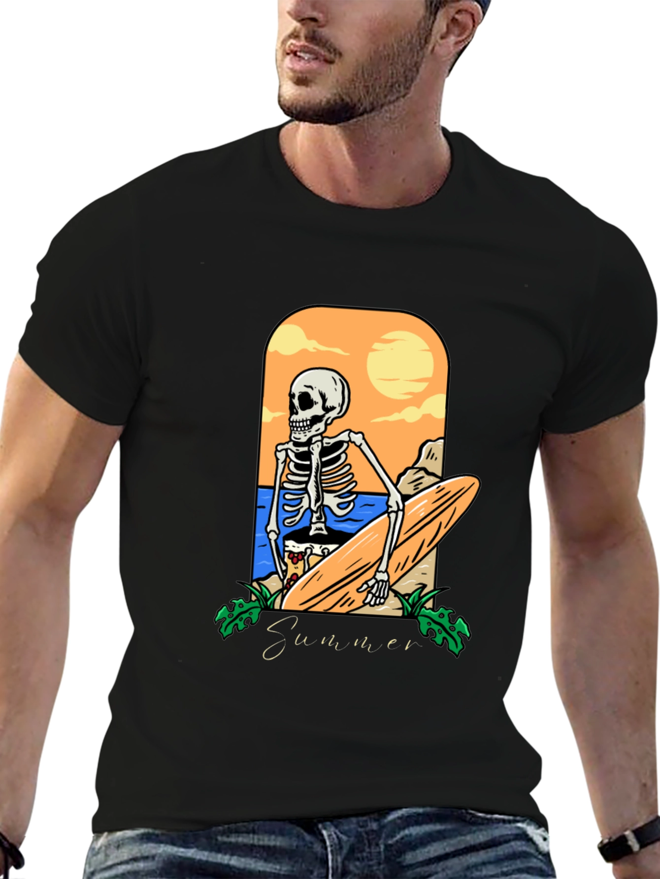 Summer Skeleton Surfboard Graphic Tee