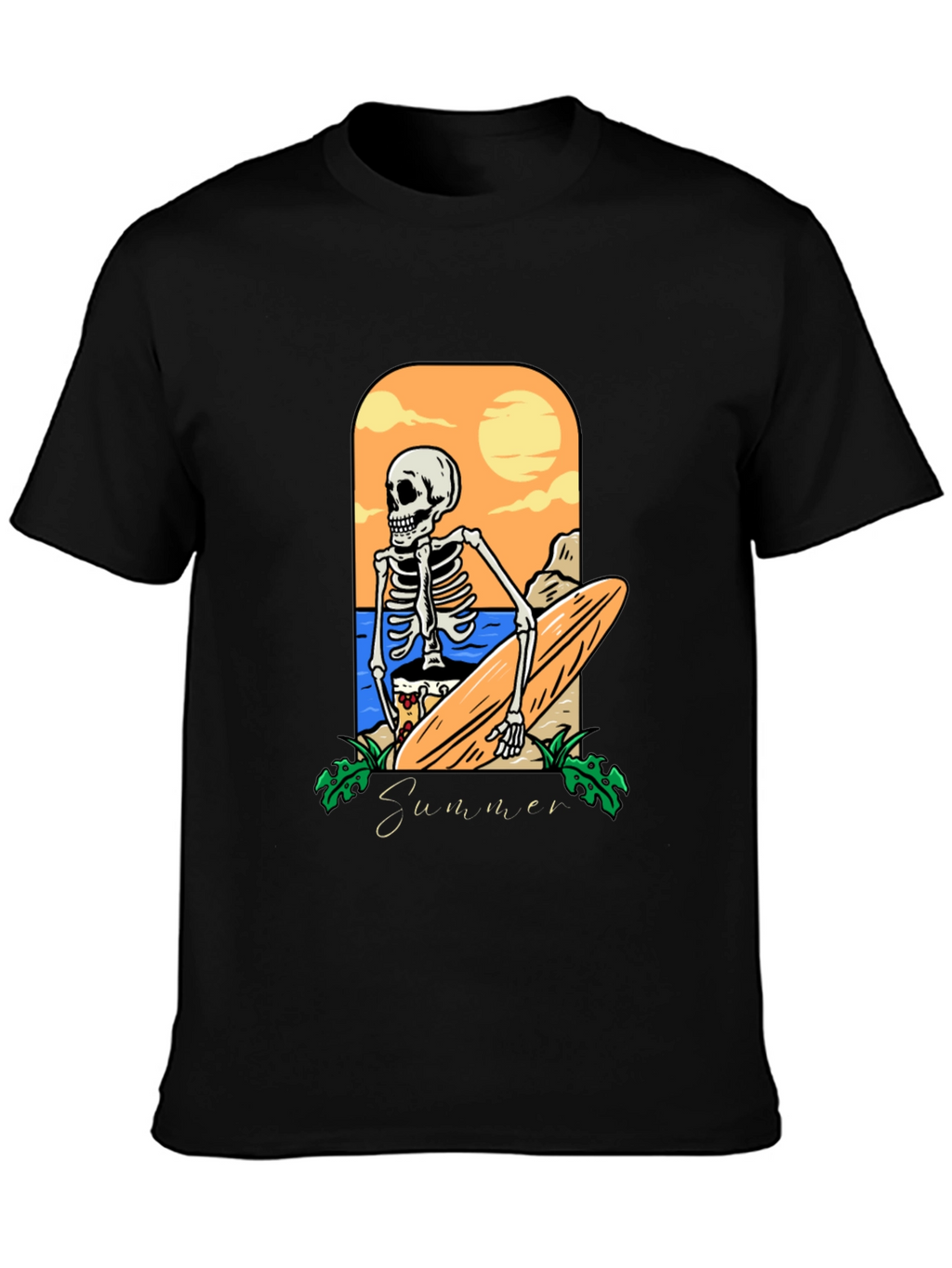 Summer Skeleton Surfboard Graphic Tee