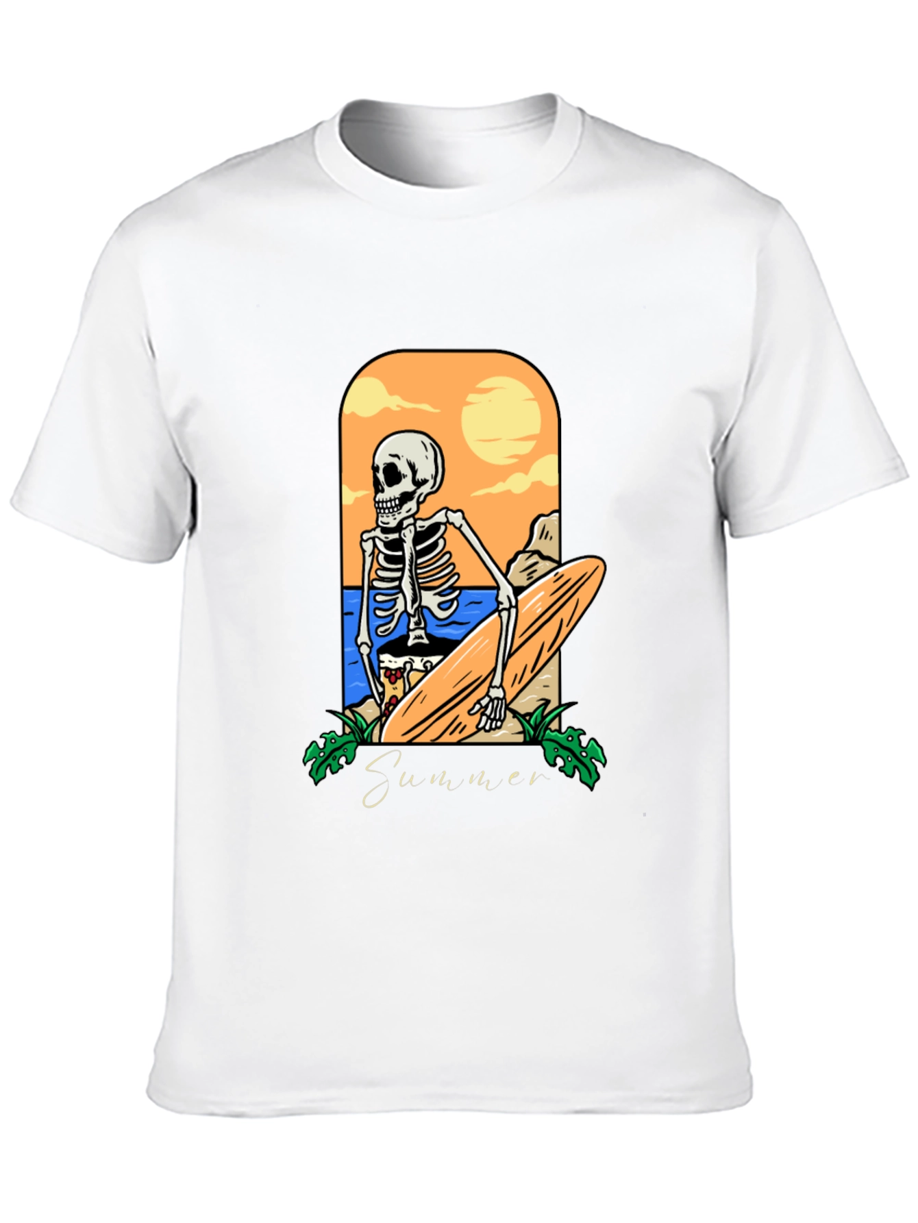 Summer Skeleton Surfboard Graphic Tee