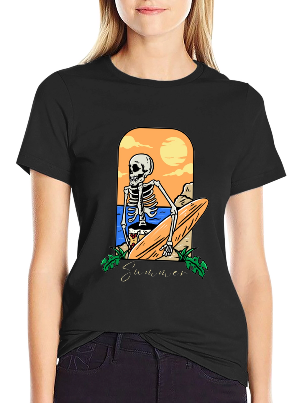 Summer Skeleton Surfboard Graphic Tee