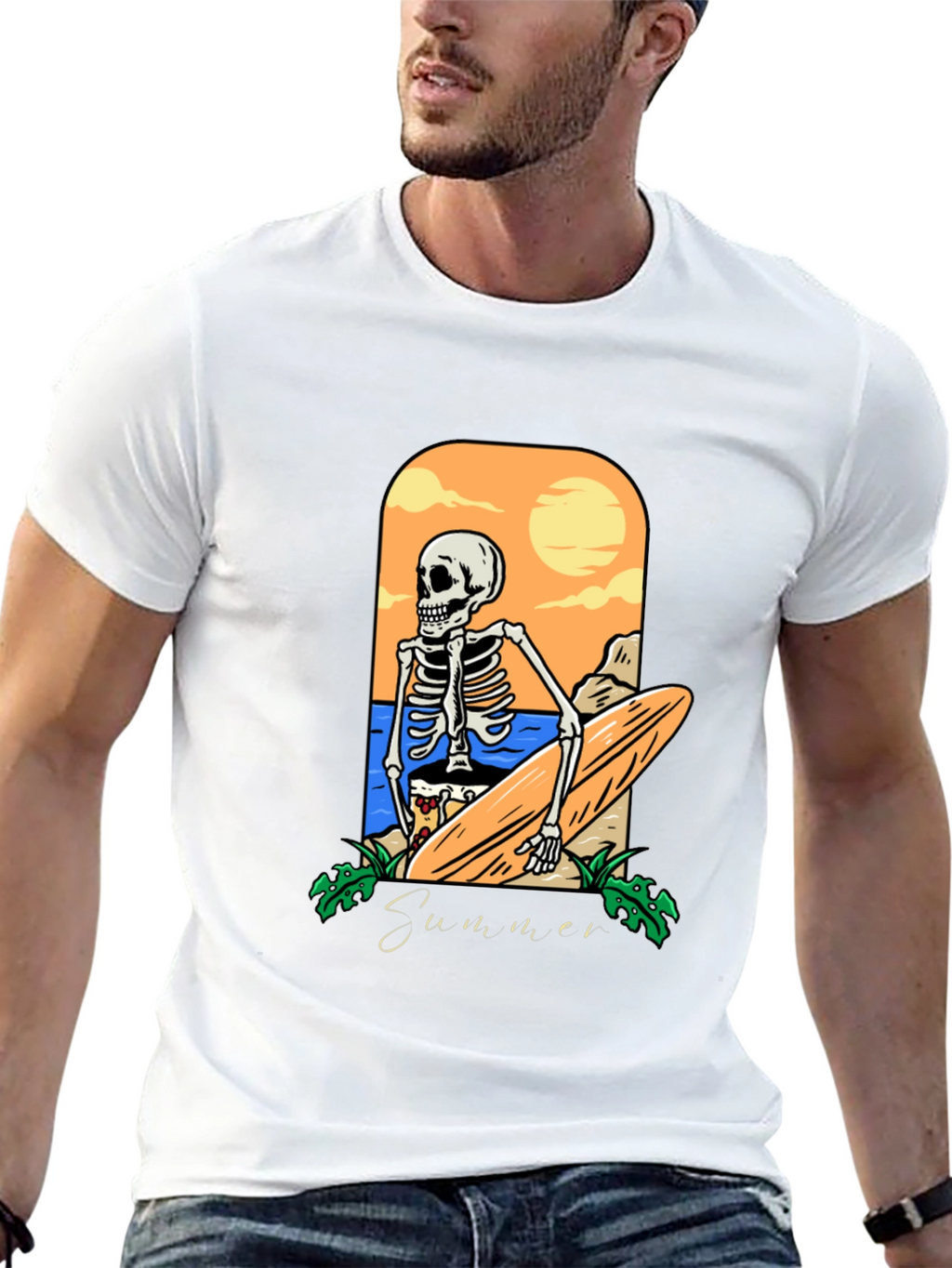 Summer Skeleton Surfboard Graphic Tee