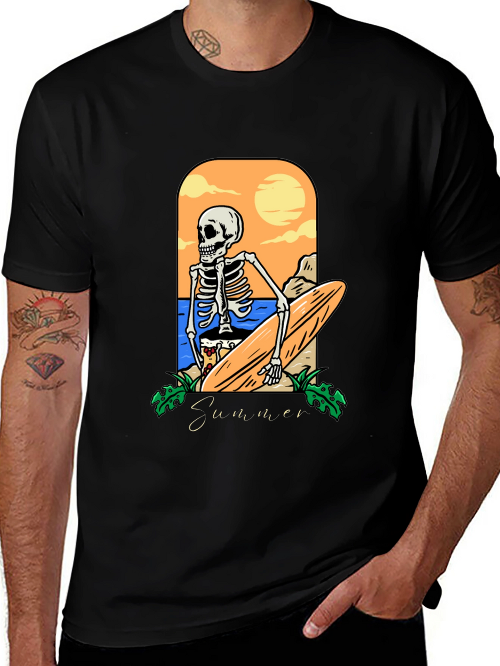 Summer Skeleton Surfboard Graphic Tee