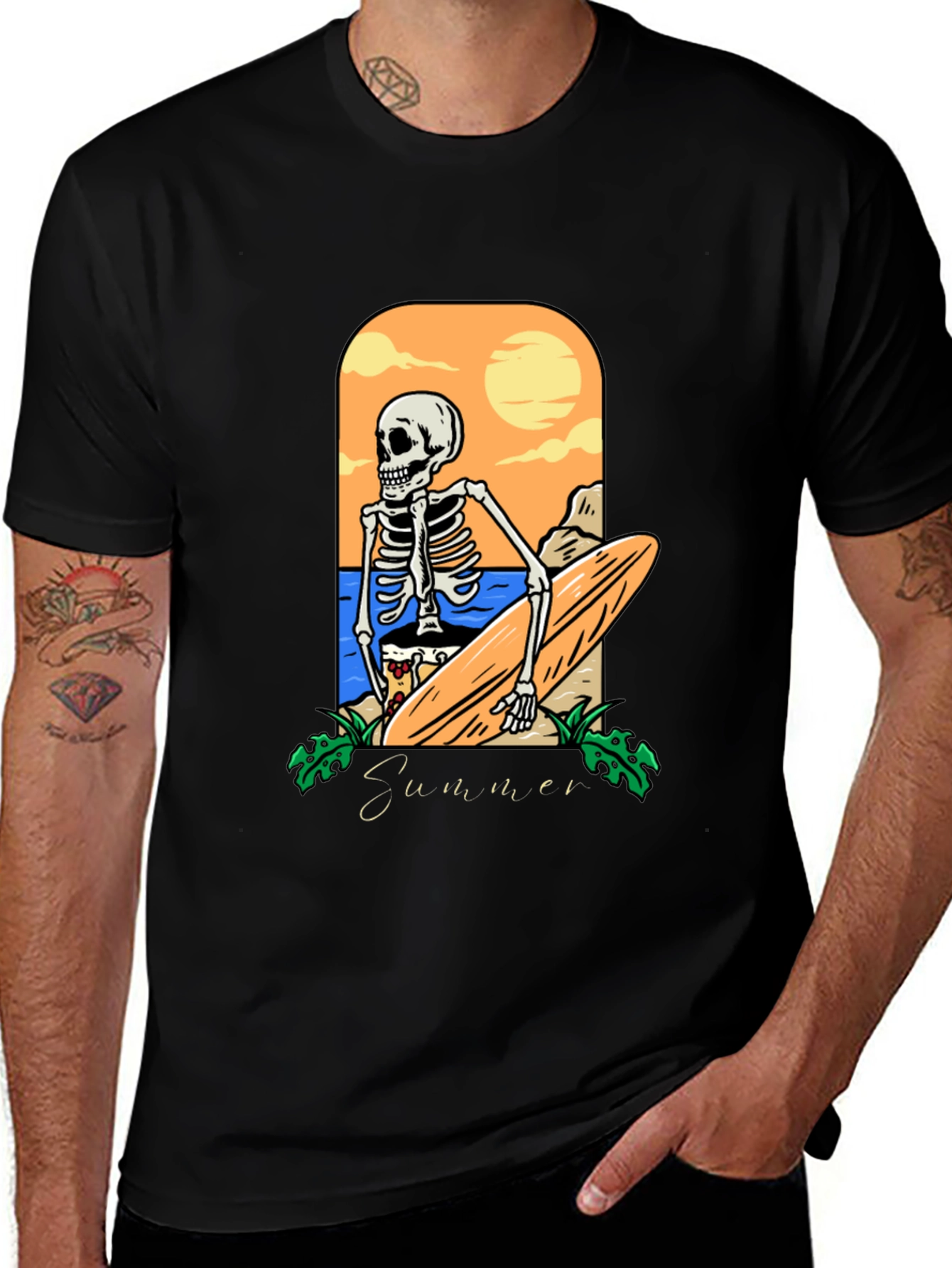 Summer Skeleton Surfboard Graphic Tee