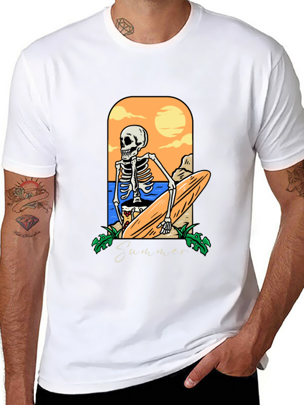 Summer Skeleton Surfboard Graphic Tee