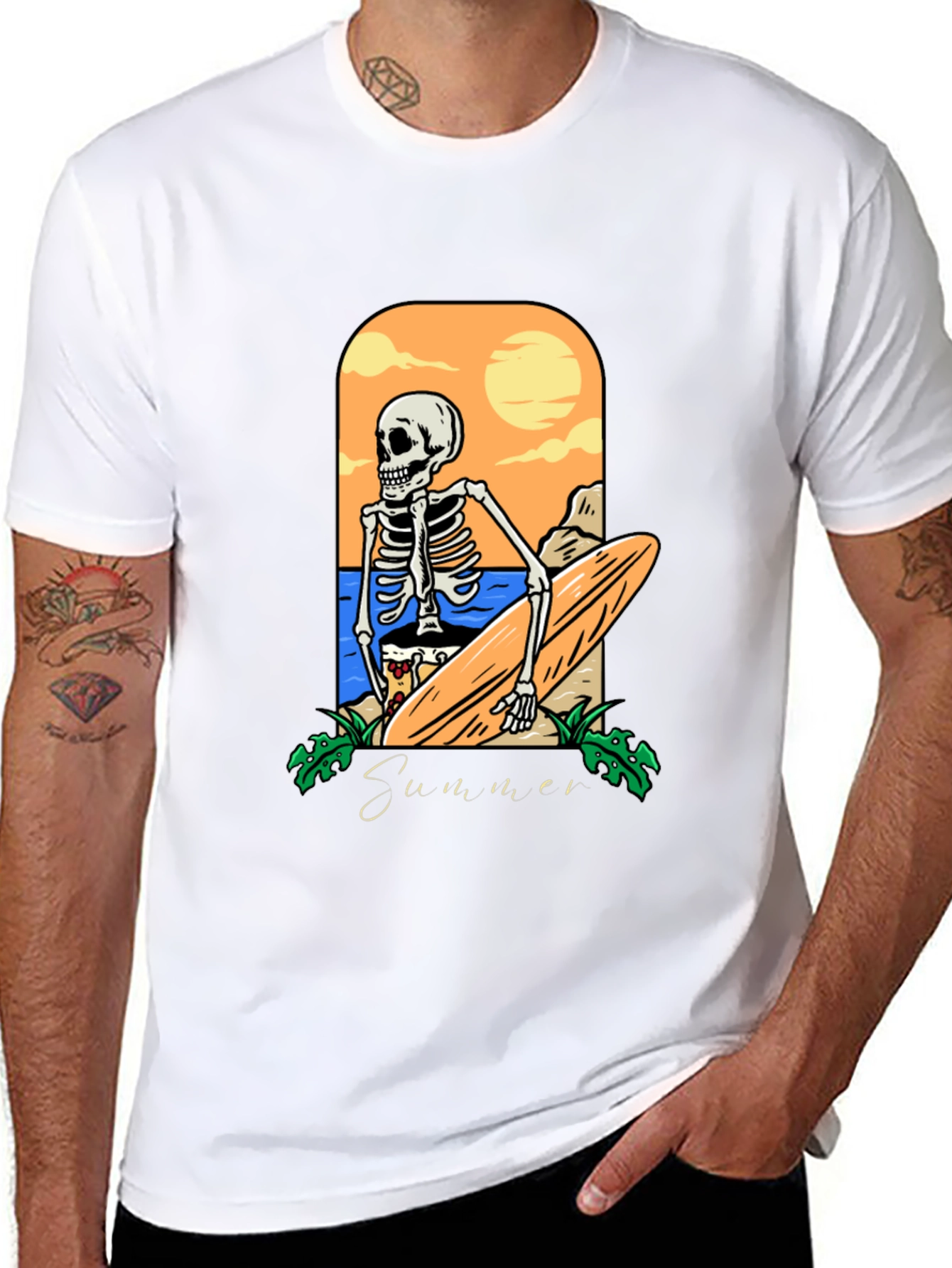 Summer Skeleton Surfboard Graphic Tee