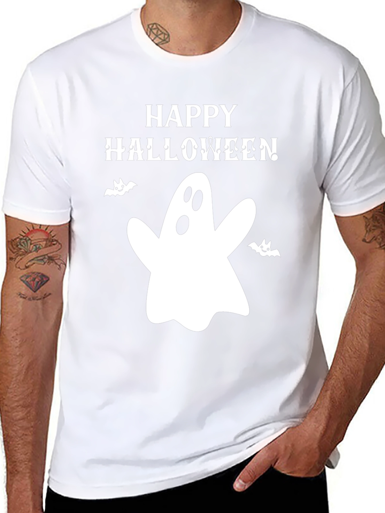 Happy Halloween Ghost Graphic T-Shirt - Spooky Season Apparel