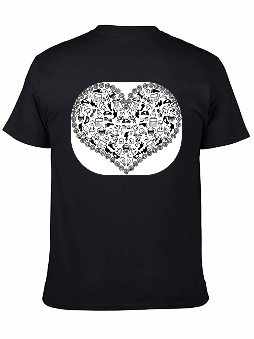 Heart Icon Pattern Black T-Shirt