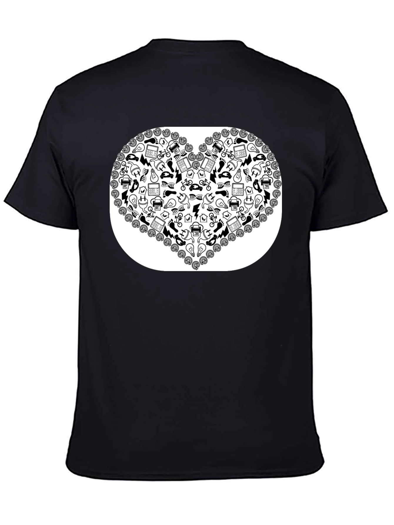 Heart Icon Pattern Black T-Shirt