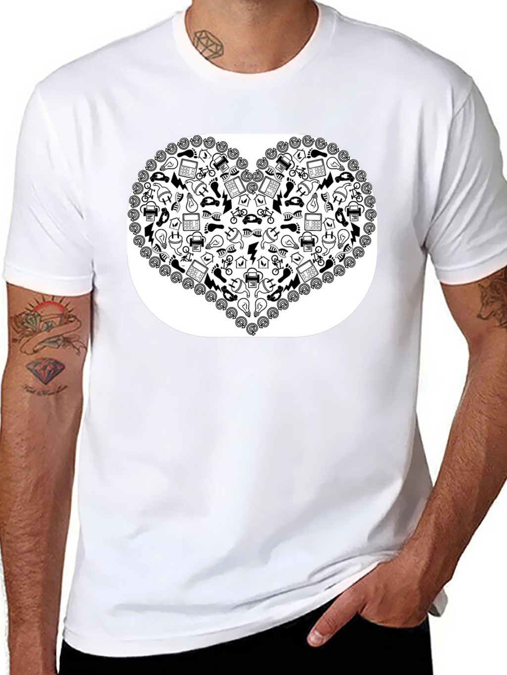 Heart Icon Pattern Black T-Shirt