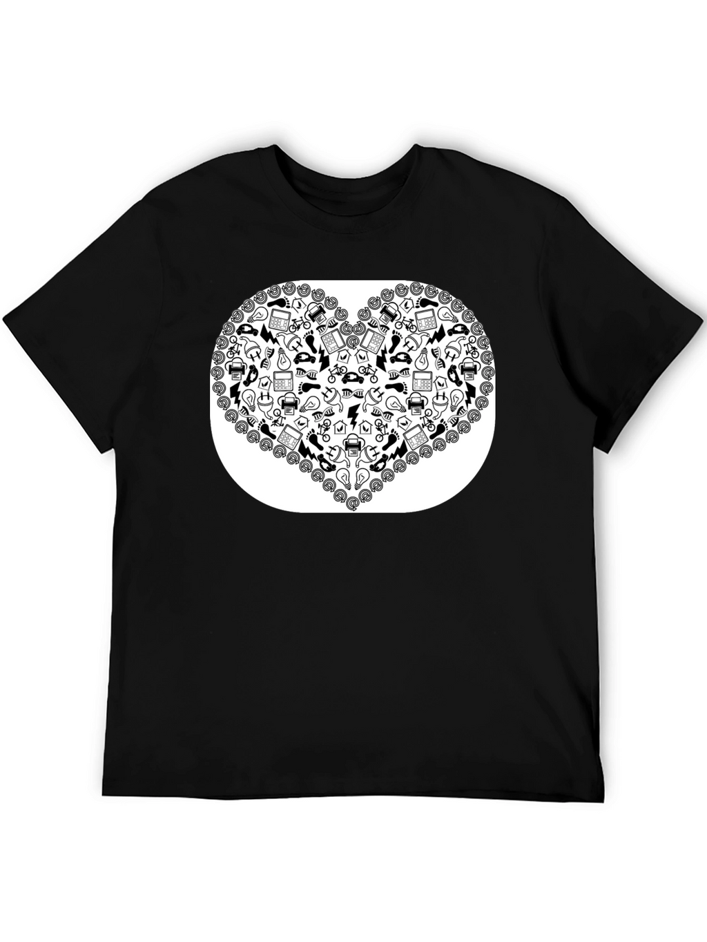 Heart Icon Pattern Black T-Shirt