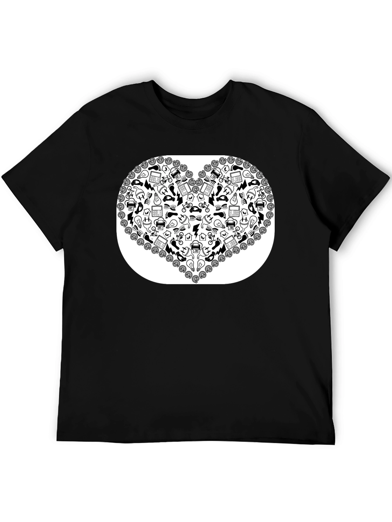 Heart Icon Pattern Black T-Shirt