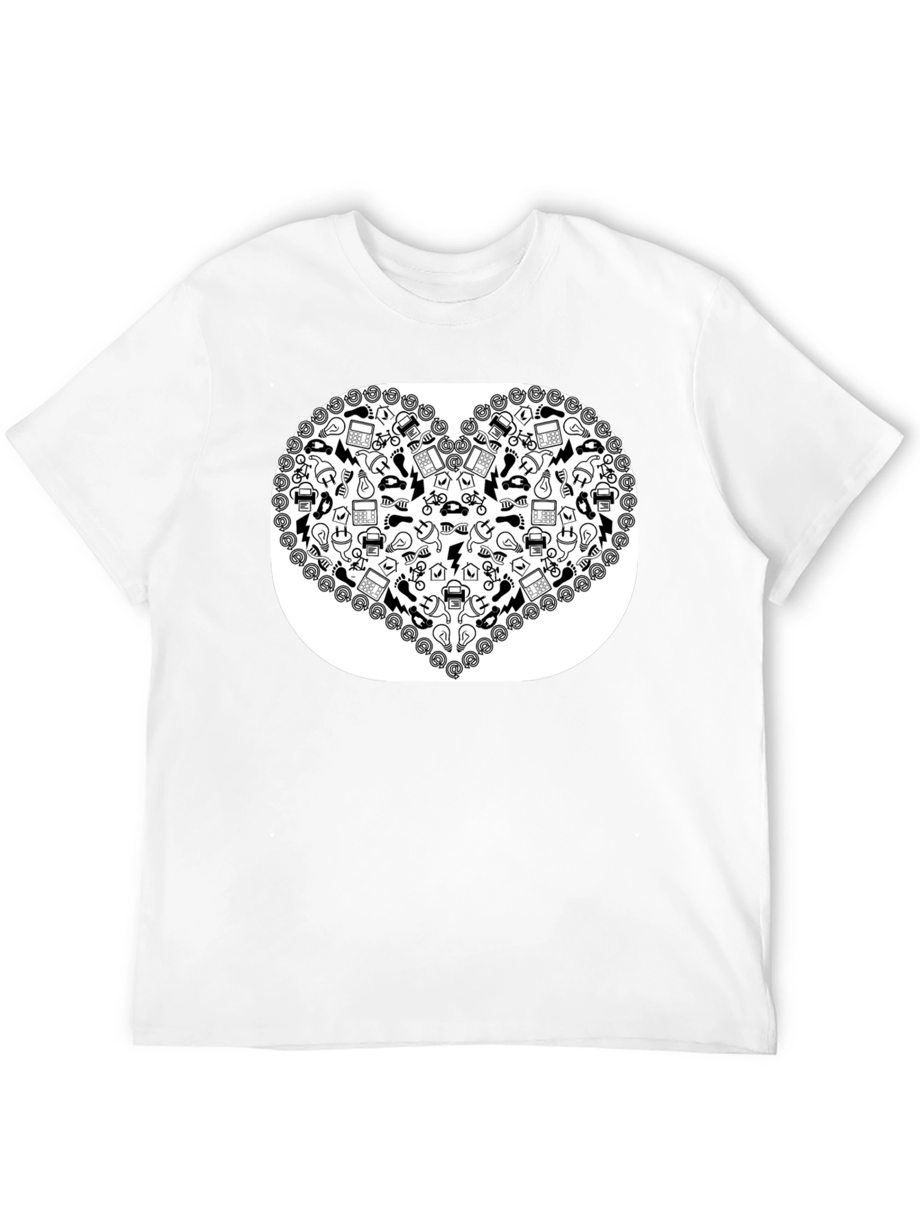 Heart Icon Pattern Black T-Shirt