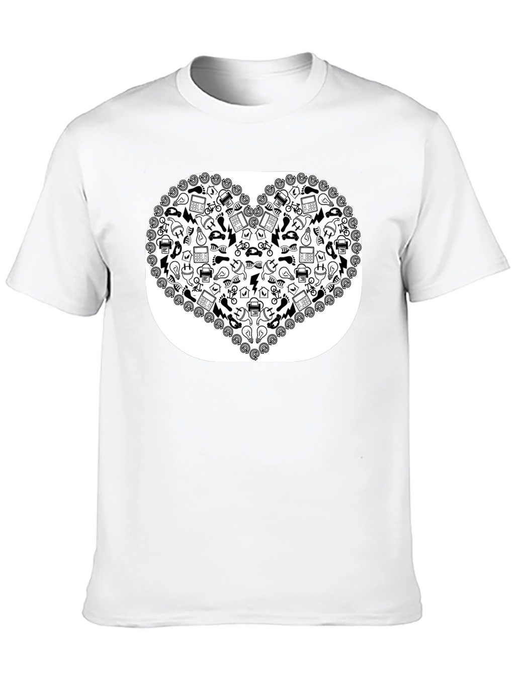 Heart Icon Pattern Black T-Shirt