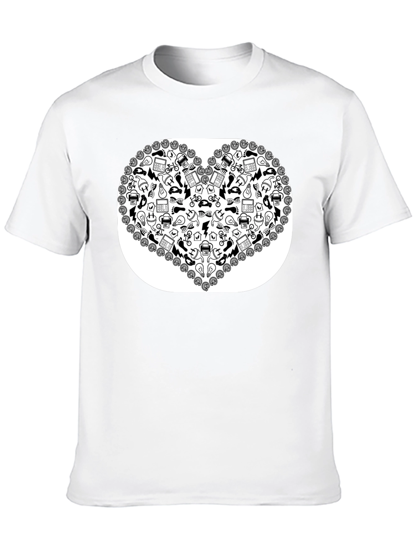 Heart Icon Pattern Black T-Shirt