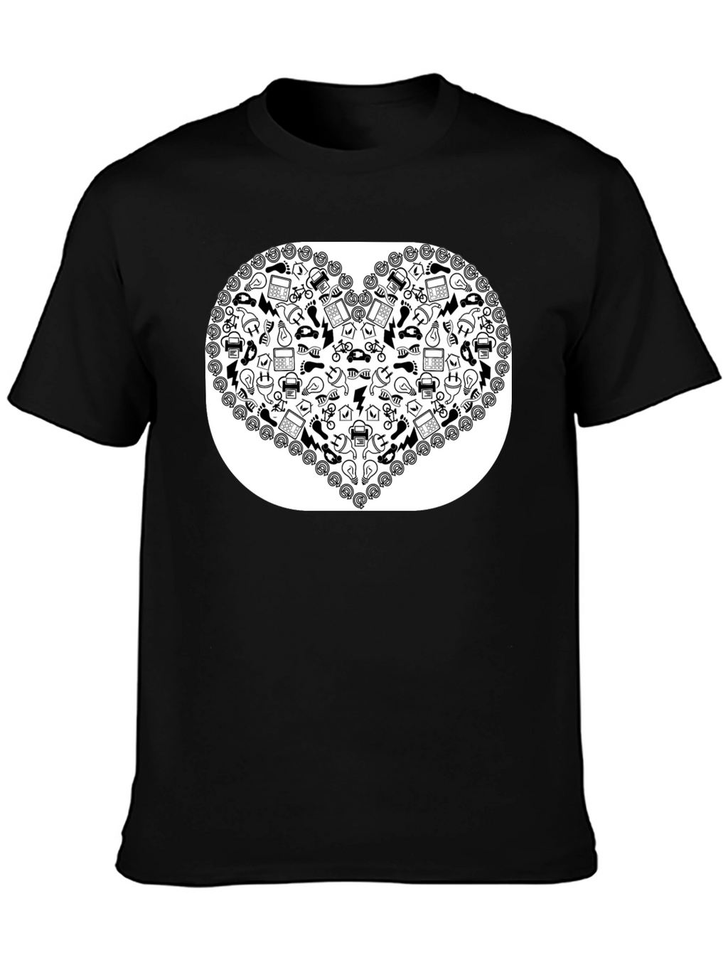 Heart Icon Pattern Black T-Shirt