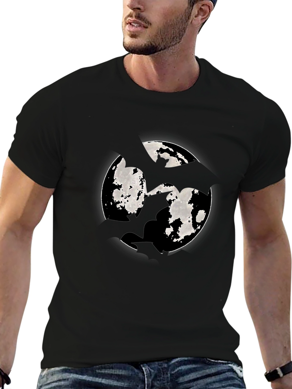 Moon Bat Graphic Tee - Mens Black Cotton T-Shirt