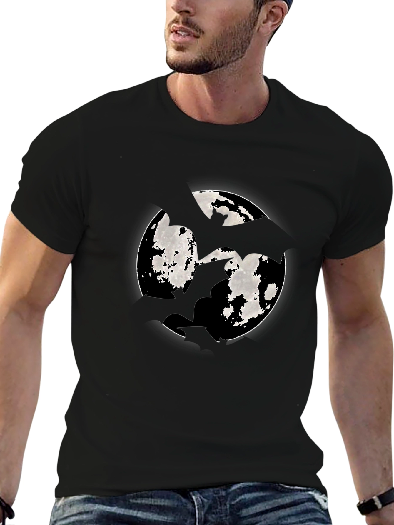 Moon Bat Graphic Tee - Mens Black Cotton T-Shirt