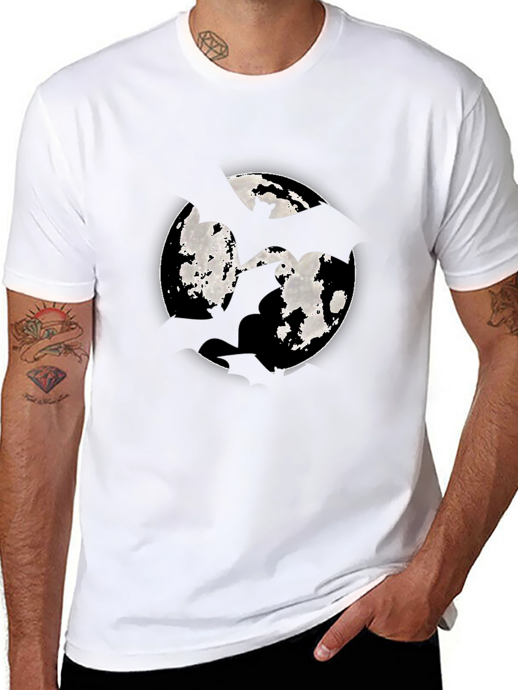 Moon Bat Graphic Tee - Mens Black Cotton T-Shirt