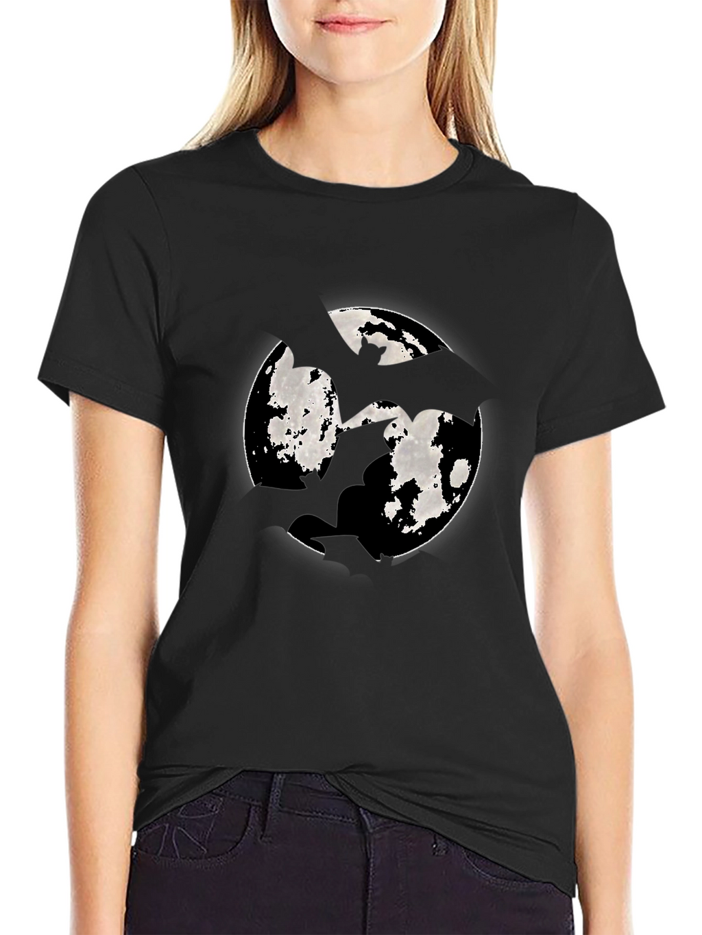 Moon Bat Graphic Tee - Mens Black Cotton T-Shirt