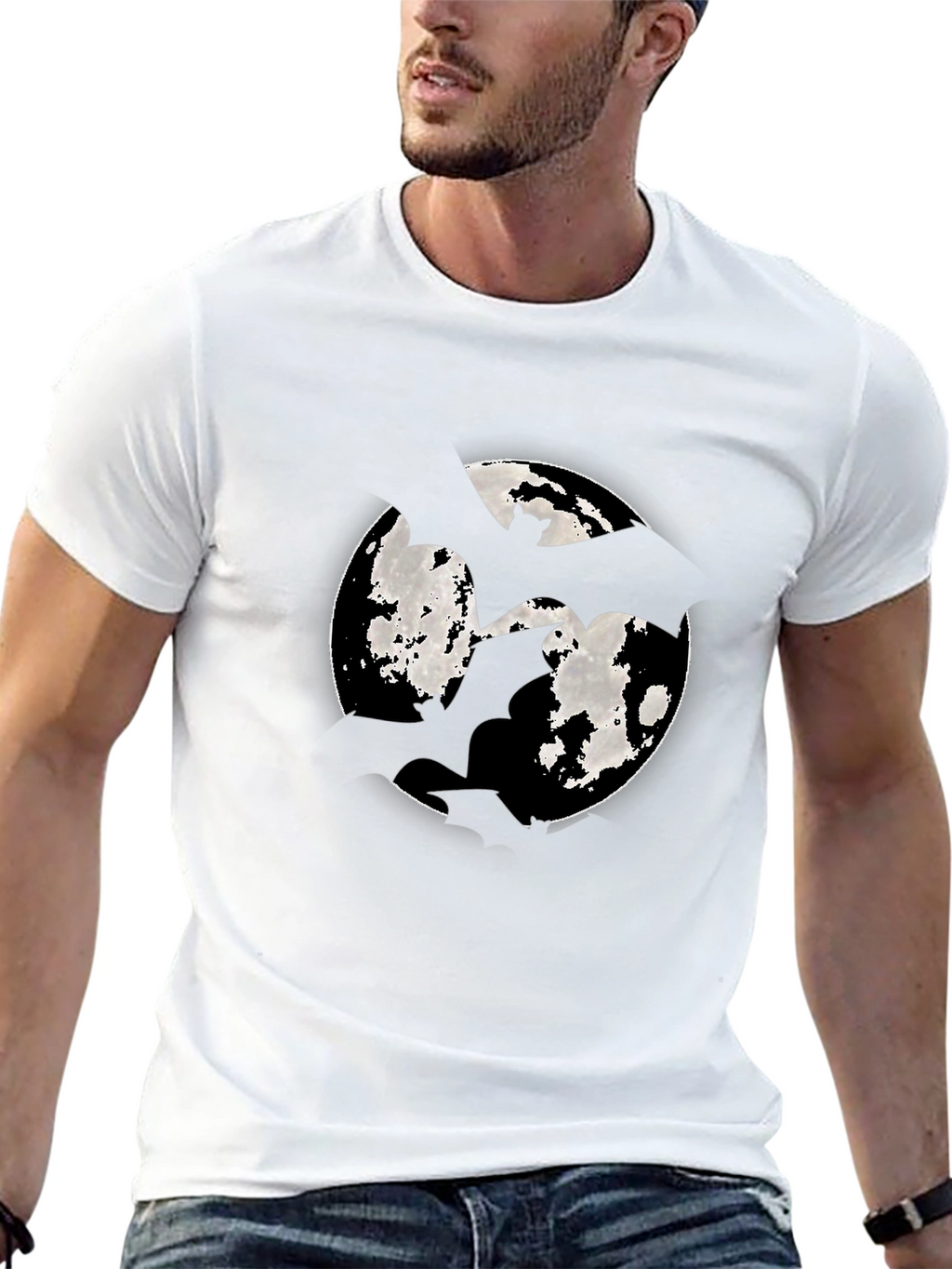 Moon Bat Graphic Tee - Mens Black Cotton T-Shirt