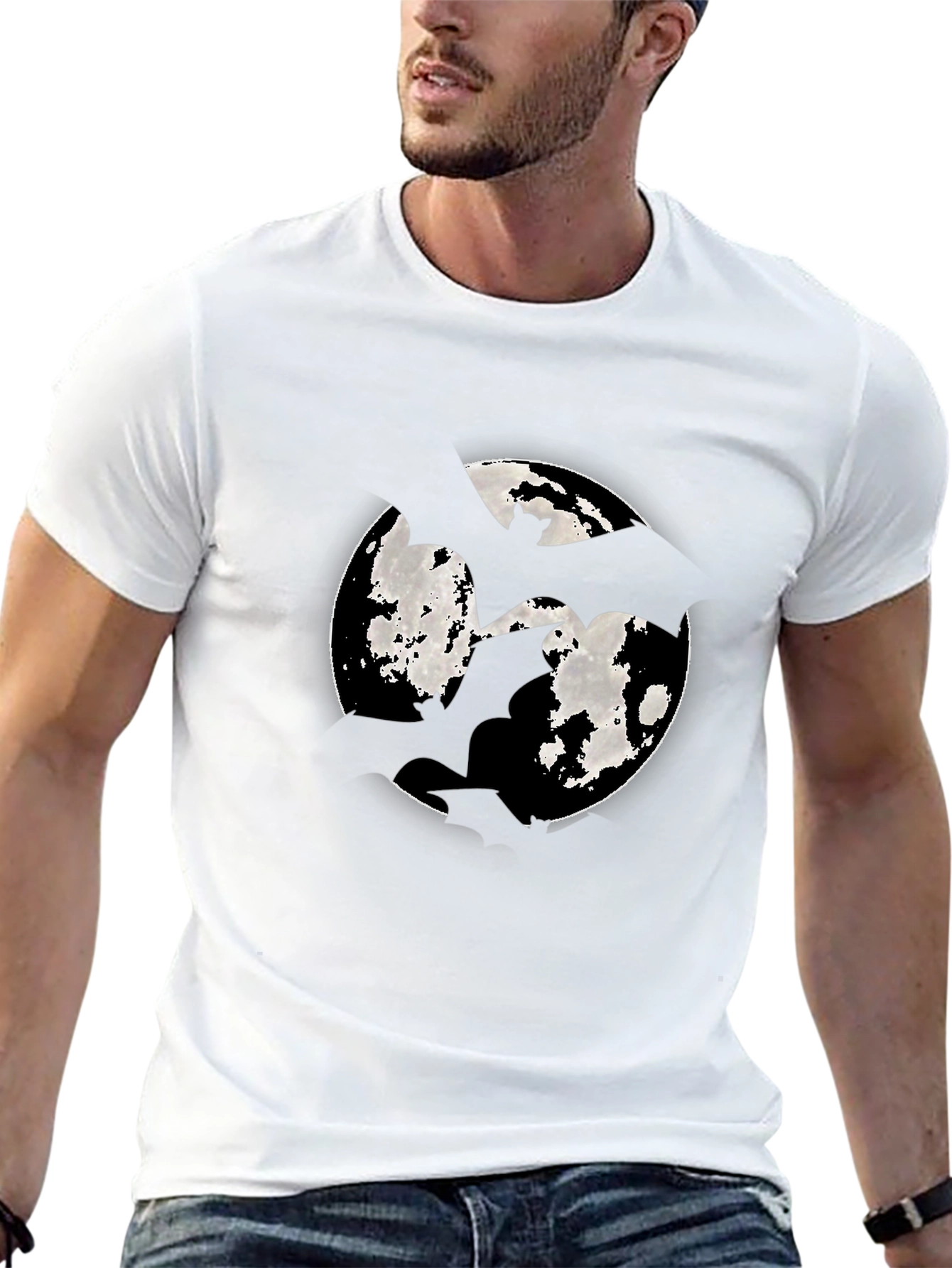 Moon Bat Graphic Tee - Mens Black Cotton T-Shirt