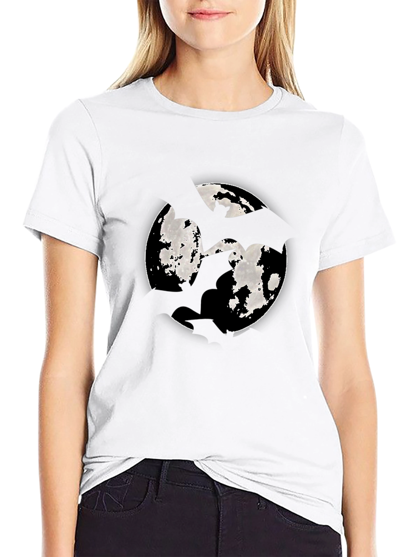 Moon Bat Graphic Tee - Mens Black Cotton T-Shirt