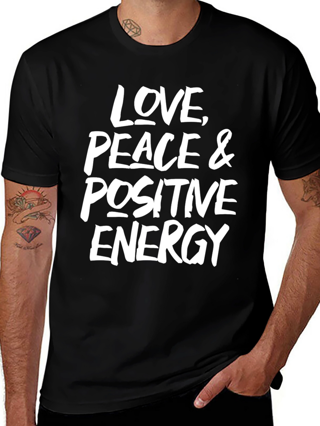 Love Peace Positive Energy Black Graphic Tee