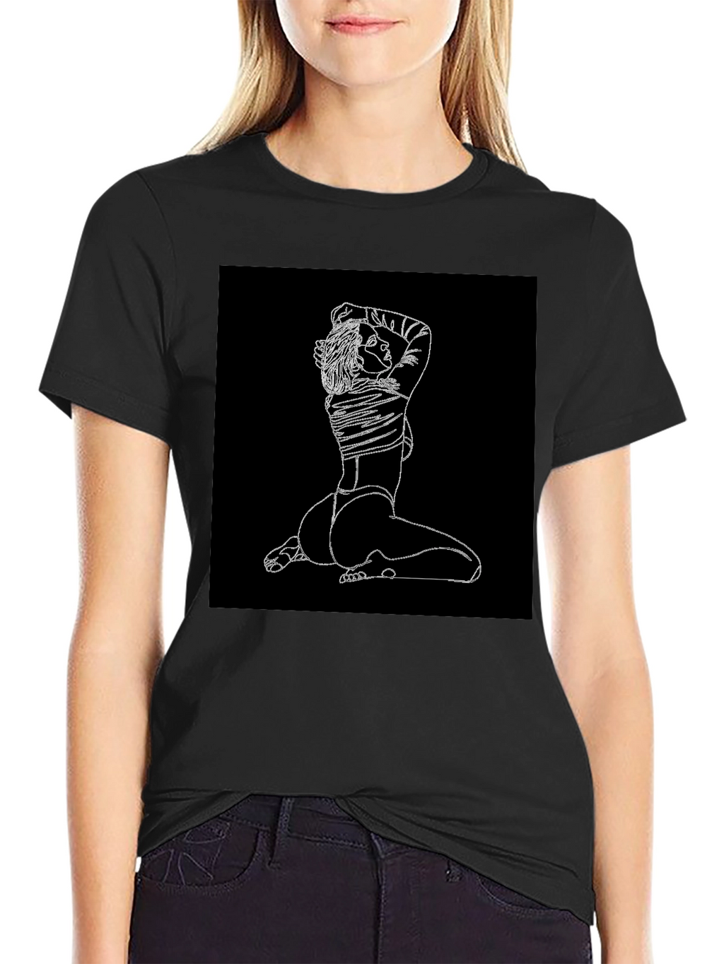 Minimalist Line Art Graphic Black T-Shirt