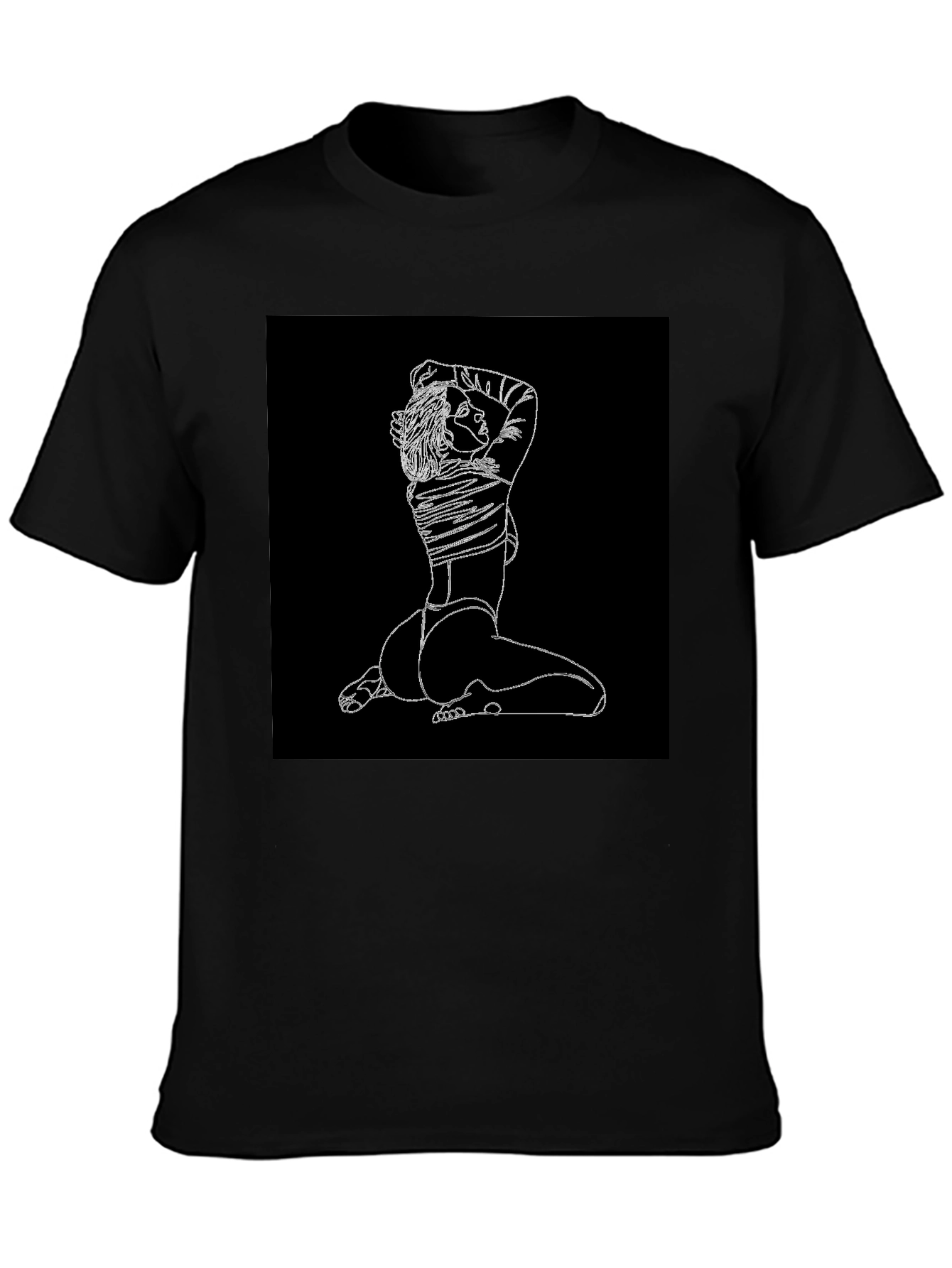 Minimalist Line Art Graphic Black T-Shirt