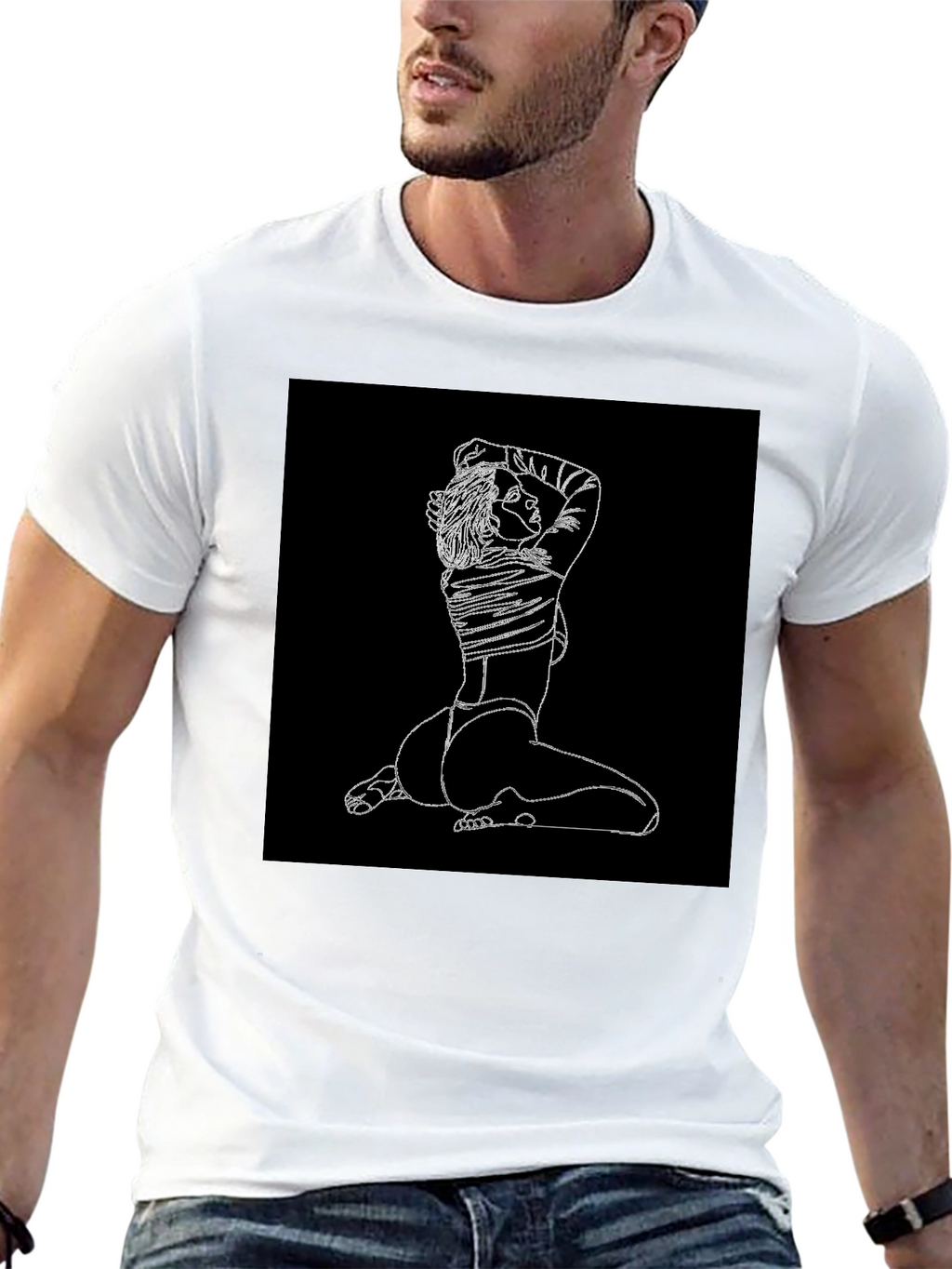 Minimalist Line Art Graphic Black T-Shirt
