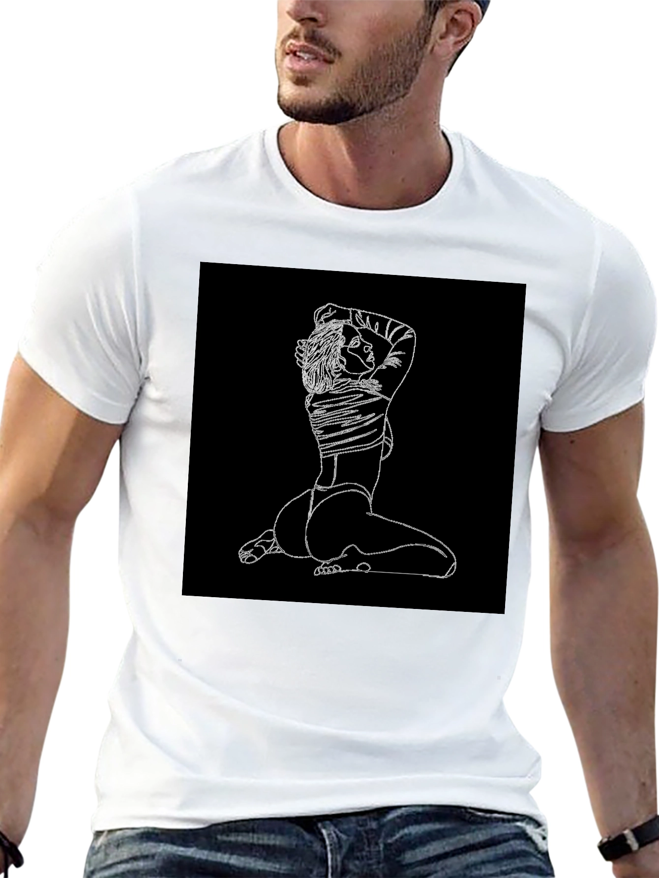 Minimalist Line Art Graphic Black T-Shirt