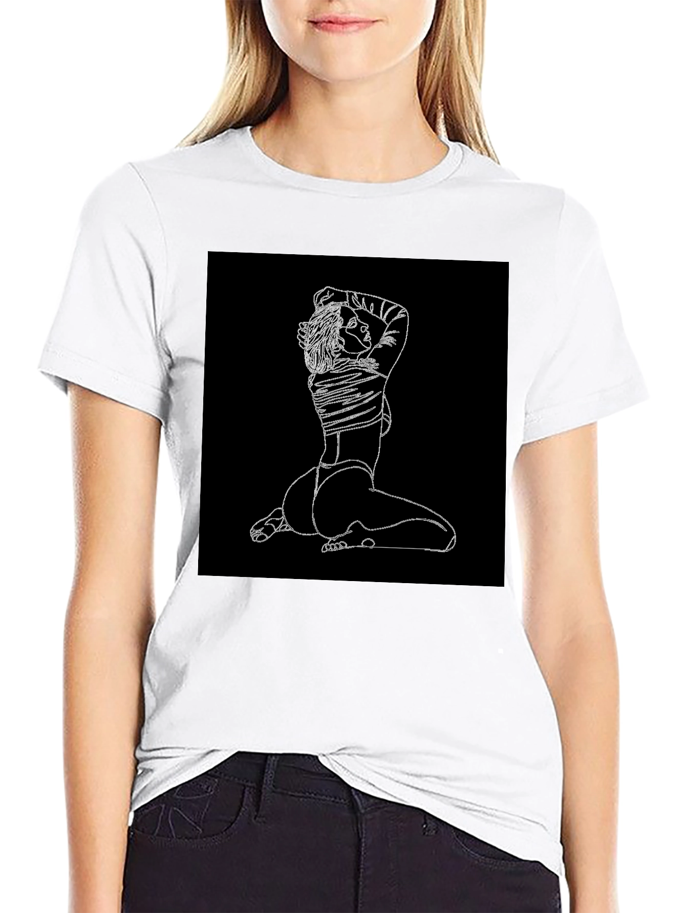Minimalist Line Art Graphic Black T-Shirt