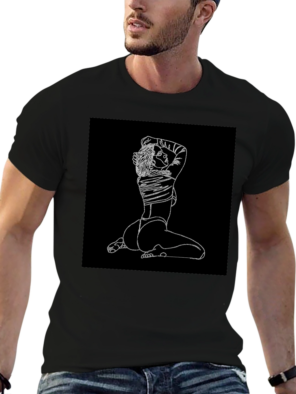 Minimalist Line Art Graphic Black T-Shirt