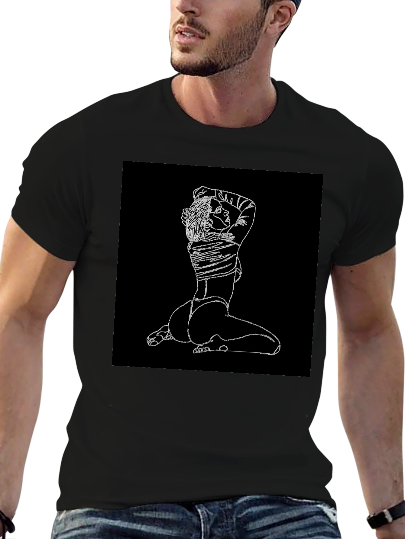 Minimalist Line Art Graphic Black T-Shirt
