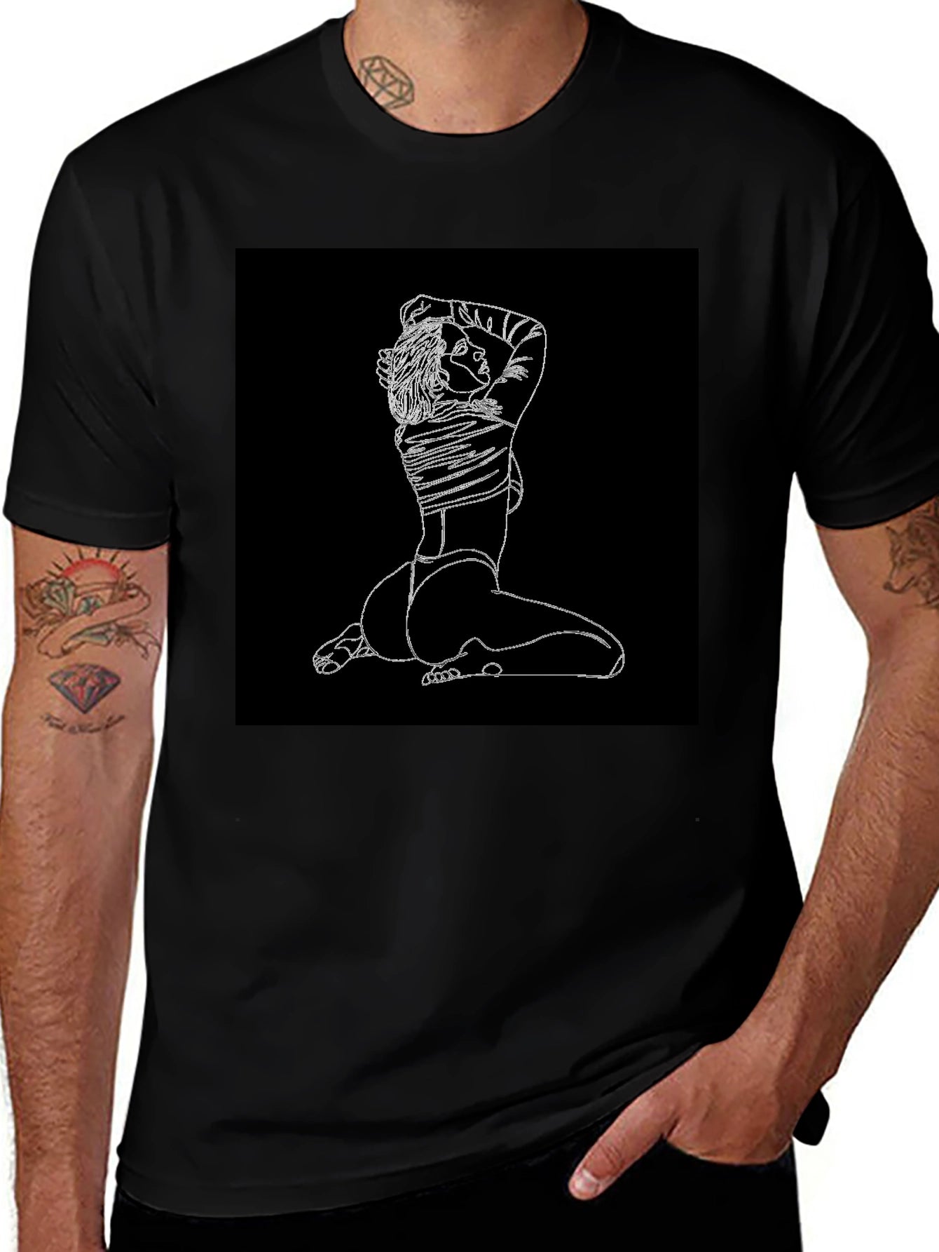 Minimalist Line Art Graphic Black T-Shirt