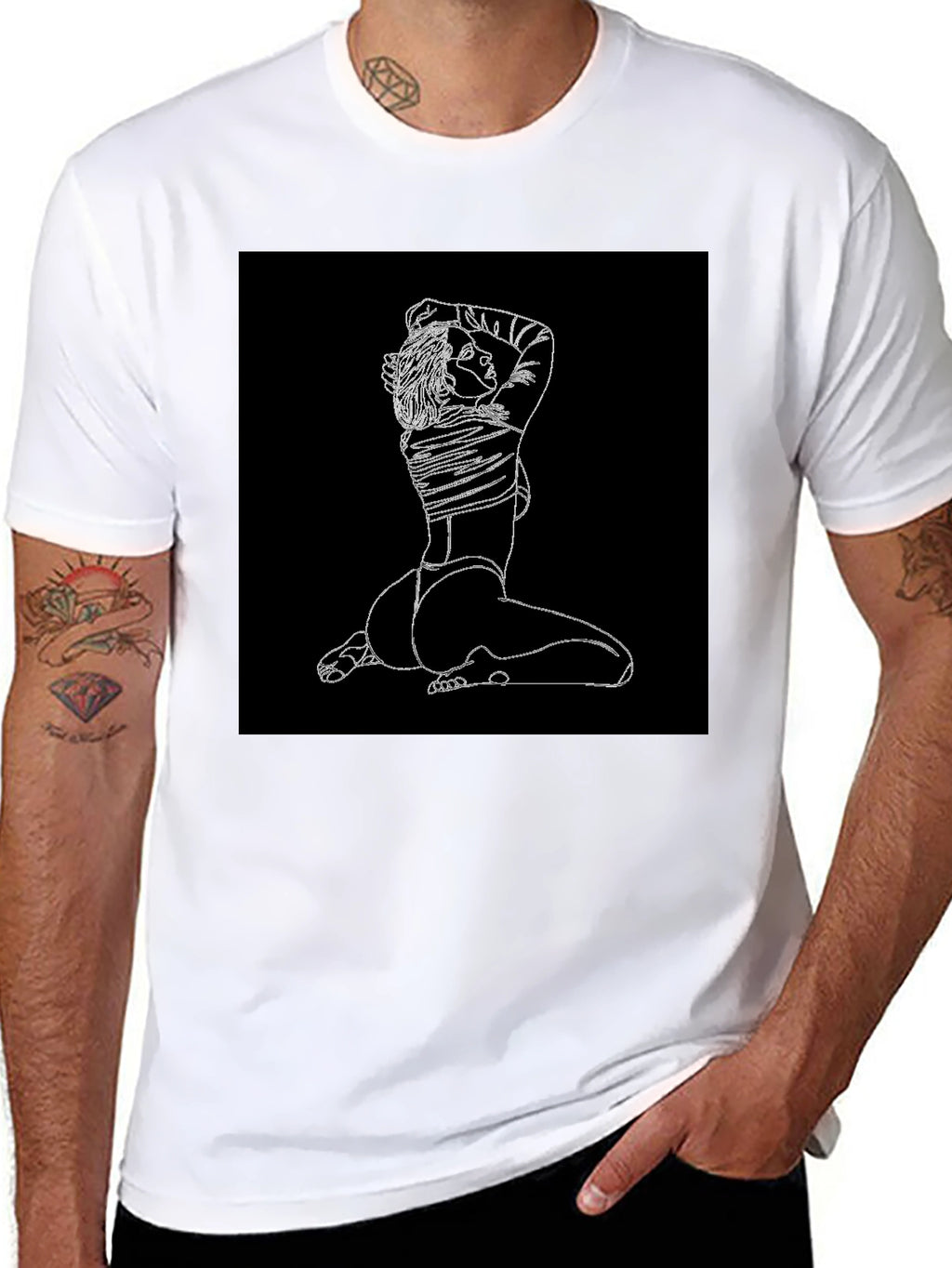 Minimalist Line Art Graphic Black T-Shirt