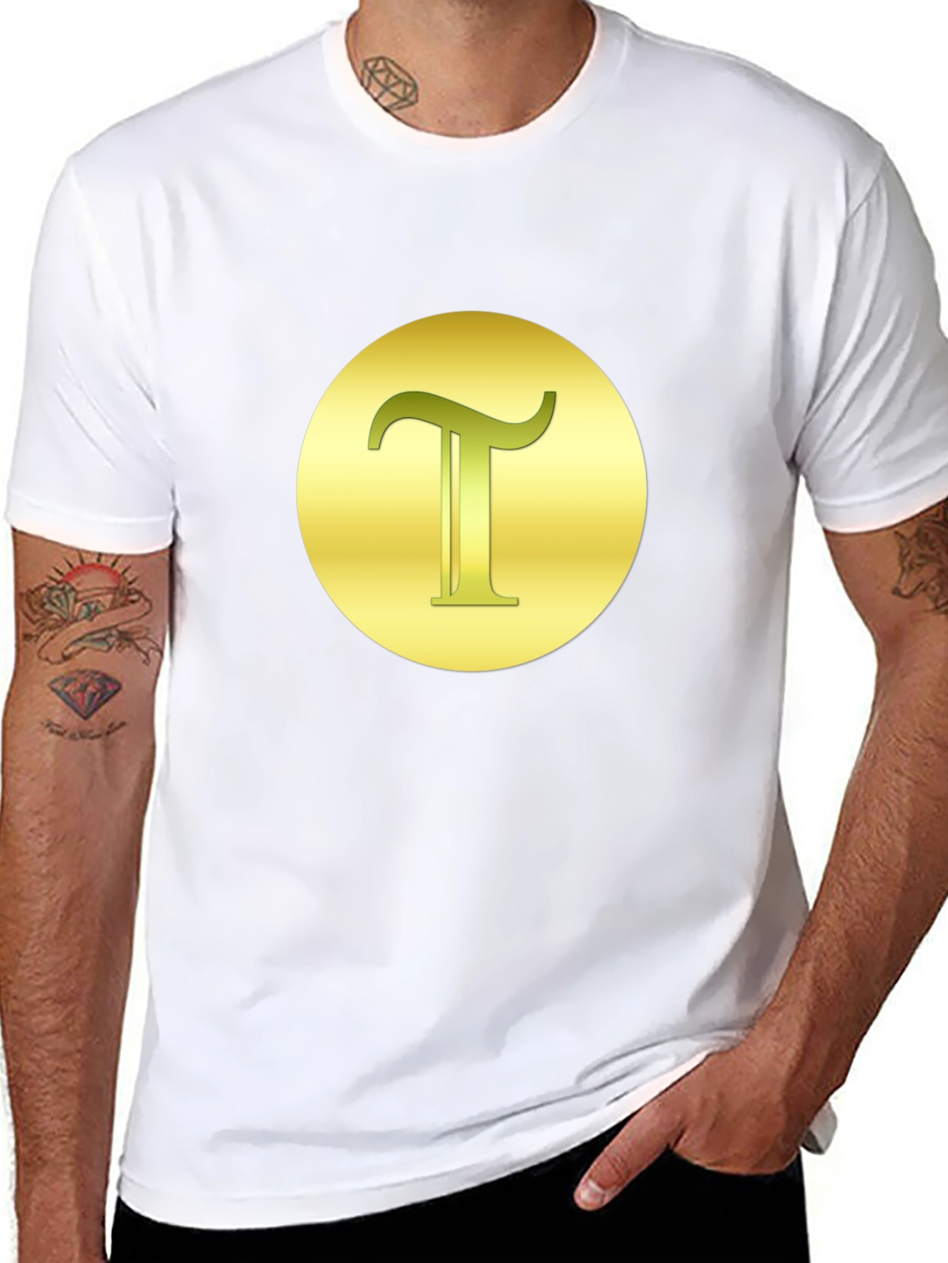 Letter T Graphic Tee - Gold on Black