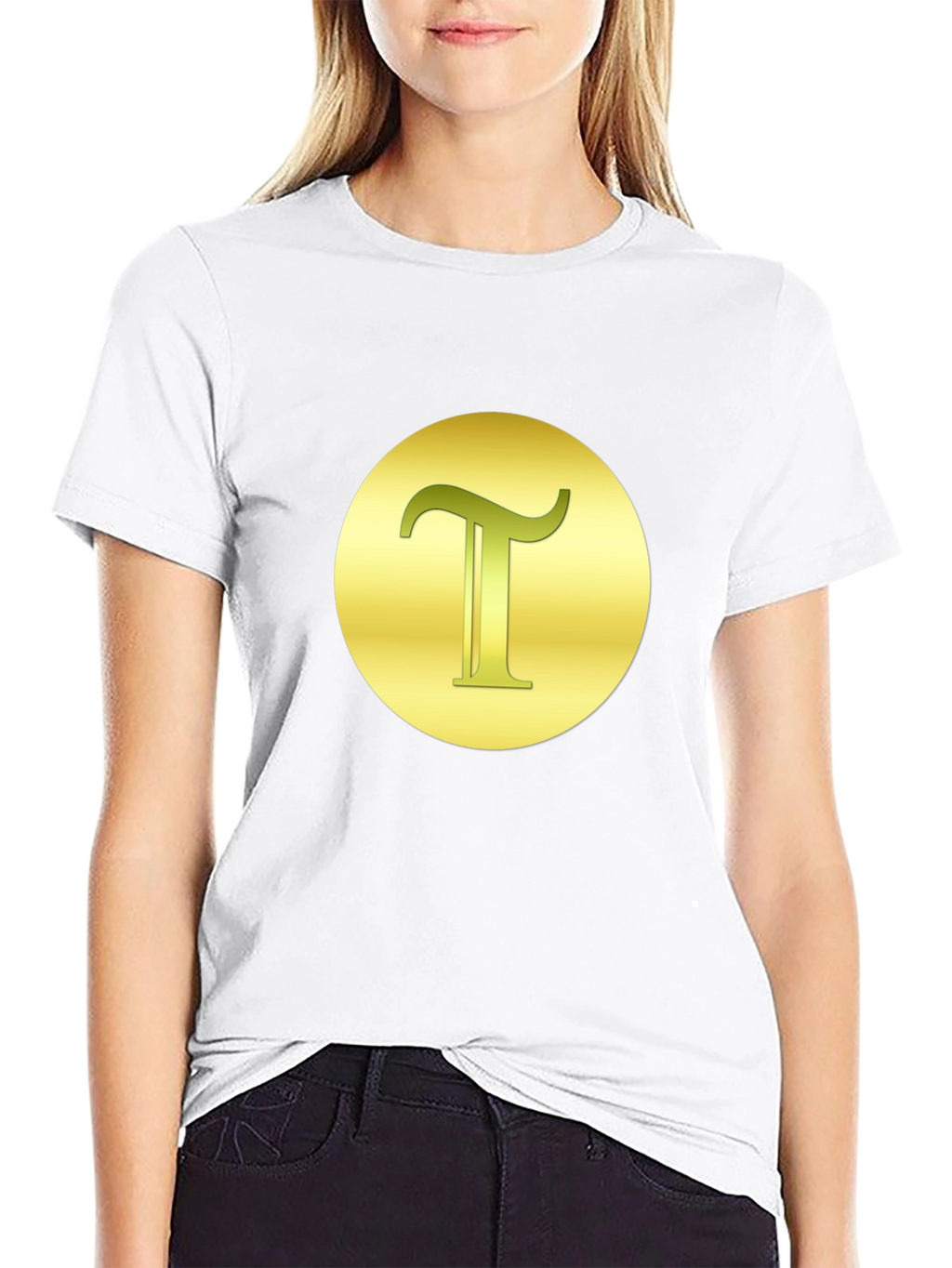 Letter T Graphic Tee - Gold on Black